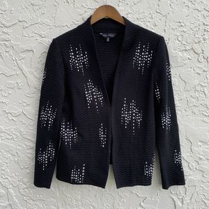 Ming Wang M Blazer Jacket Sweater Knit Black Artsy Art To Wear Hook Eye Acrylic